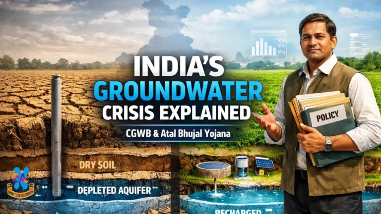 Central Ground Water Board (CGWB) and Atal Bhujal Yojana illustrating India’s groundwater management, aquifer mapping, and community-led water conservation efforts