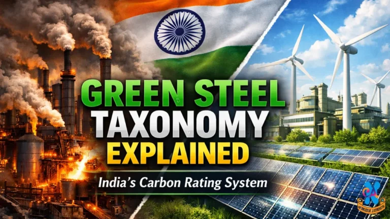 Green Steel Taxonomy showing India’s carbon emission rating system for low carbon steel production and climate goals