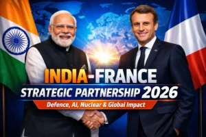 Prime Minister Narendra Modi and President Emmanuel Macron during the India and France Joint Statement 2026 announcing the Special Global Strategic Partnership.