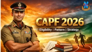 CAPF 2026 Assistant Commandant exam preparation guide showing uniformed officer, Indian flag background, and exam strategy elements