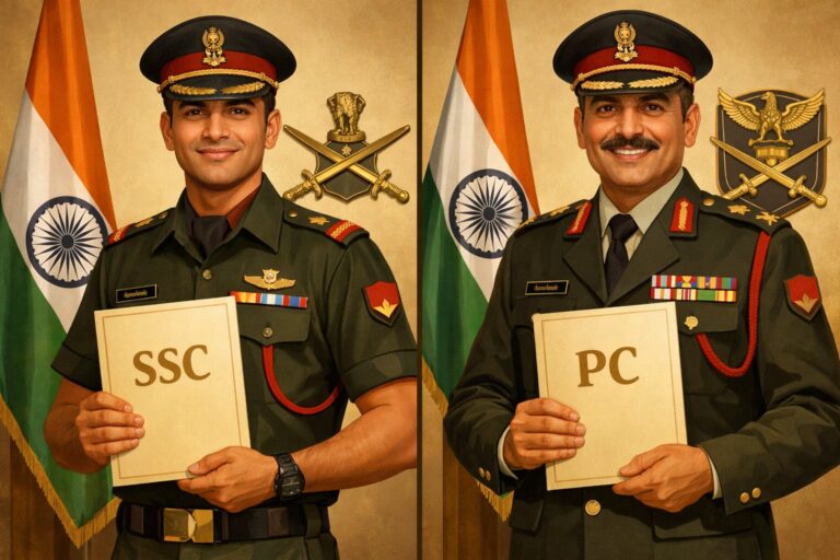 Two Indian Army officers holding SSC and PC certificates comparison
