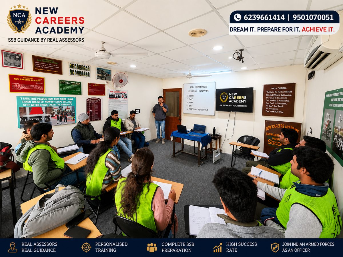 SSB classroom group discussion session at NCA Academy — guidance by real assessors